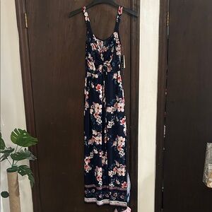 Trixxi Navy Blue Floral Maxi Dress with Pink and White Flowers